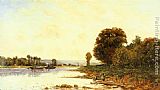 Famous River Paintings - Washerwomen in a River Lanscape with Steamboats beyond